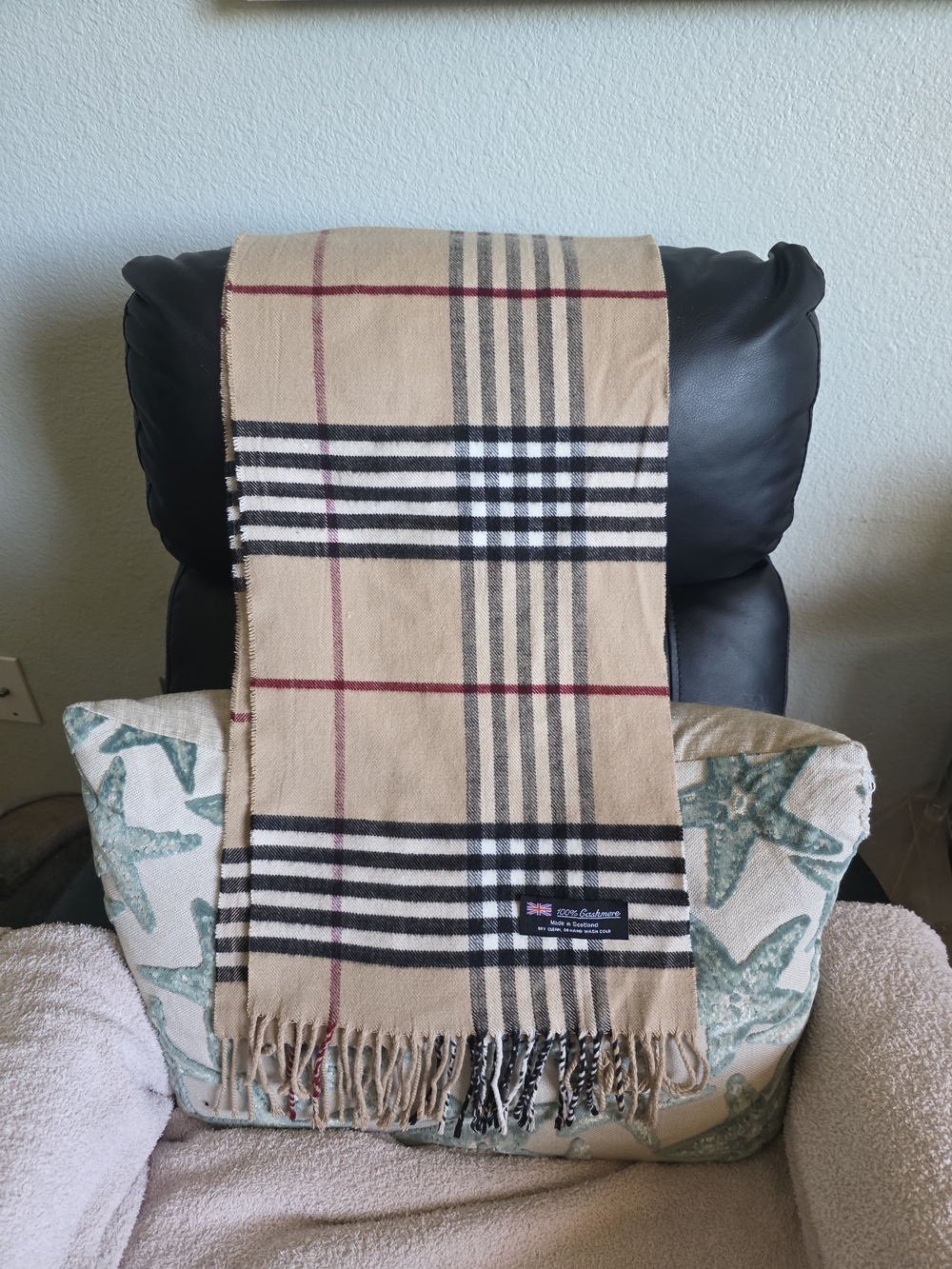 Cashmere Beige Plaid Men's Scarf Made In Scotland